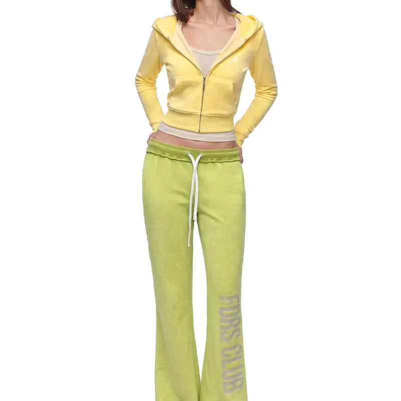 FDR Women’S Candy Color Long Sleeve Top, Tank Top and Low Rise Flare Pants Set, Fitted Y2K Casual Matching Three-Piece Outfit