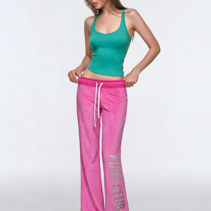 FDR Women’S Candy Color Long Sleeve Top, Tank Top and Low Rise Flare Pants Set, Fitted Y2K Casual Matching Three-Piece Outfit